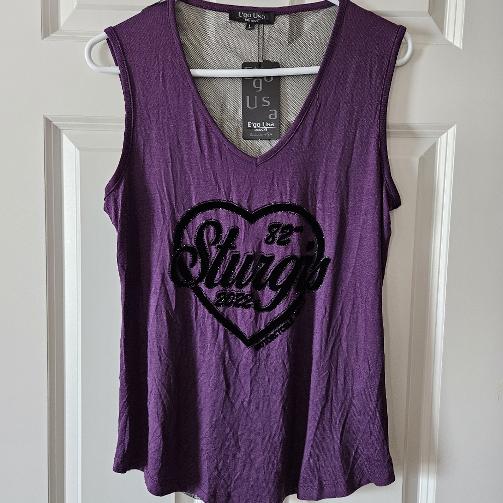 NWT Ego USA Sturgis 2022 Purple and Black Tank Top Size Large